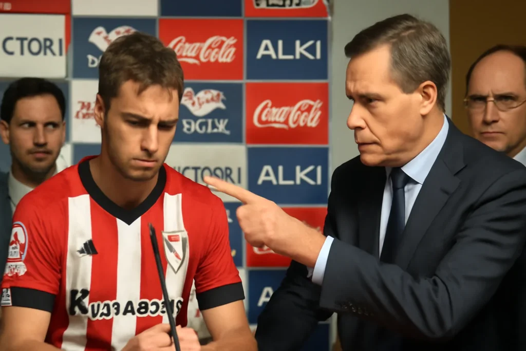 Imagem representando repreensão ao capitão do Athletic Bilbao por comentário polêmico sobre deslocamento à Arábia Saudita, sem textos.