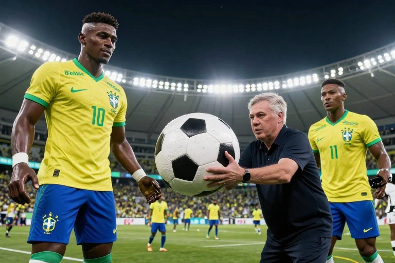 Cultura pernambucana celebra Seleção com Bonecos gigantes de Ancelotti e Vini Jr batem bola e fazem embaixadinhas em Olinda; assista