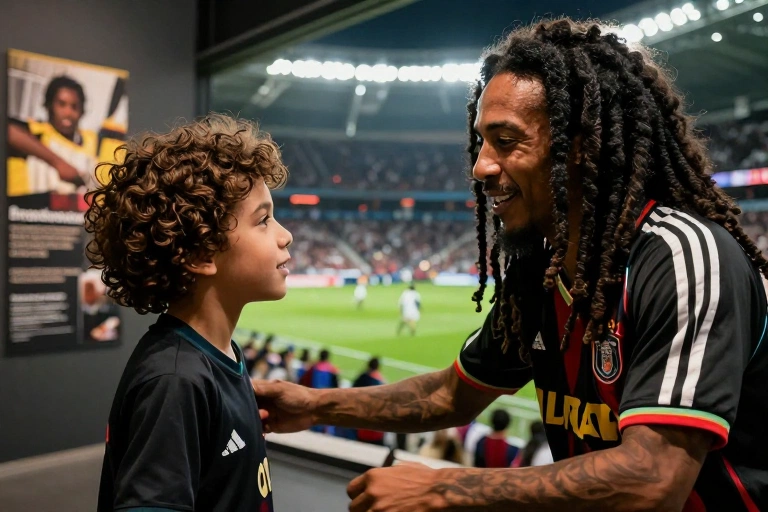 Ronaldinho Gaúcho visita exposição em Nova York e encontra neto de Bob Marley: intercâmbio cultural ganha destaque