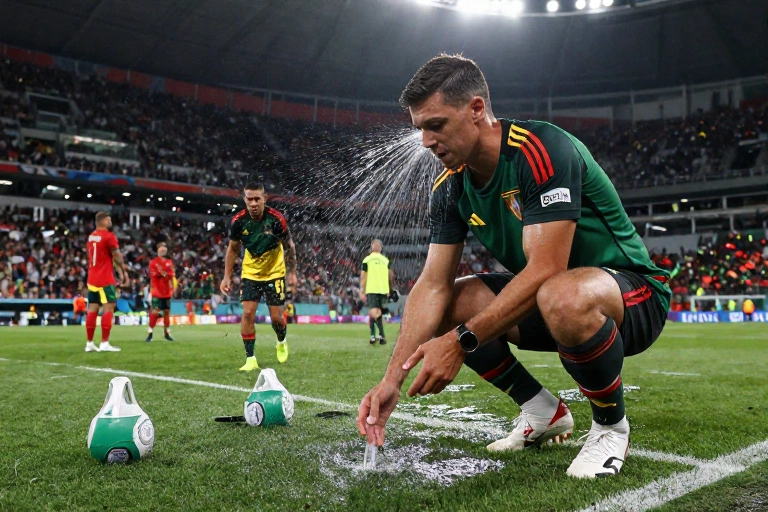 Incidente inusitado na Copa: Técnico da Bélgica leva “banho” do sistema de irrigação durante pausa para hidratação; vídeo