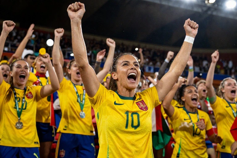 Apoio nas arquibancadas: Inés García celebra triunfo da Espanha