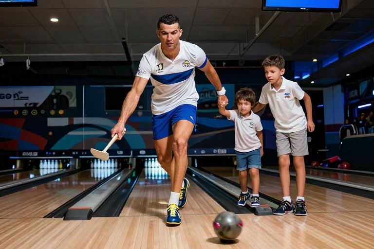 Após eliminação na Copa, CR7 troca chuteiras por boliche e curte pista de R$ 215 milhões com a família
