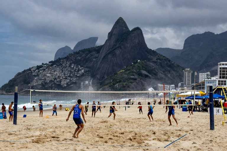 Sem plateia e sob alerta: Circuito Mundial de vôlei de praia recomeça em Copacabana após vendaval
