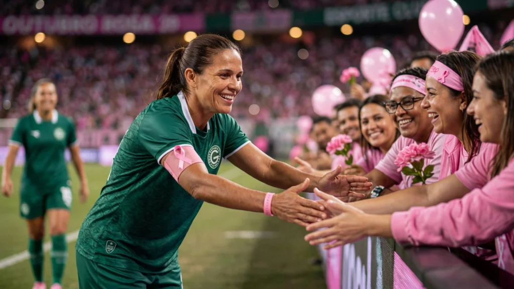 Carol Batagim transforma acolhimento da torcida em símbolo do Outubro Rosa do Goiás