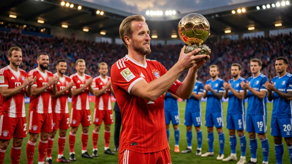 Harry Kane exibe a Bola de Ouro à torcida e recebe homenagem antes do clássico